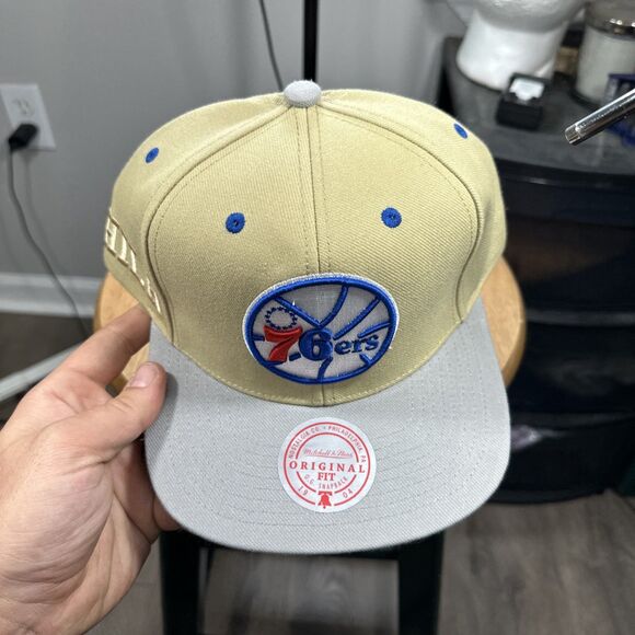 Philadelphia 76ers Mitchell & Ness Khaki Classic Canvas Snapback Hat Cap NEW - Picture 2 of 7